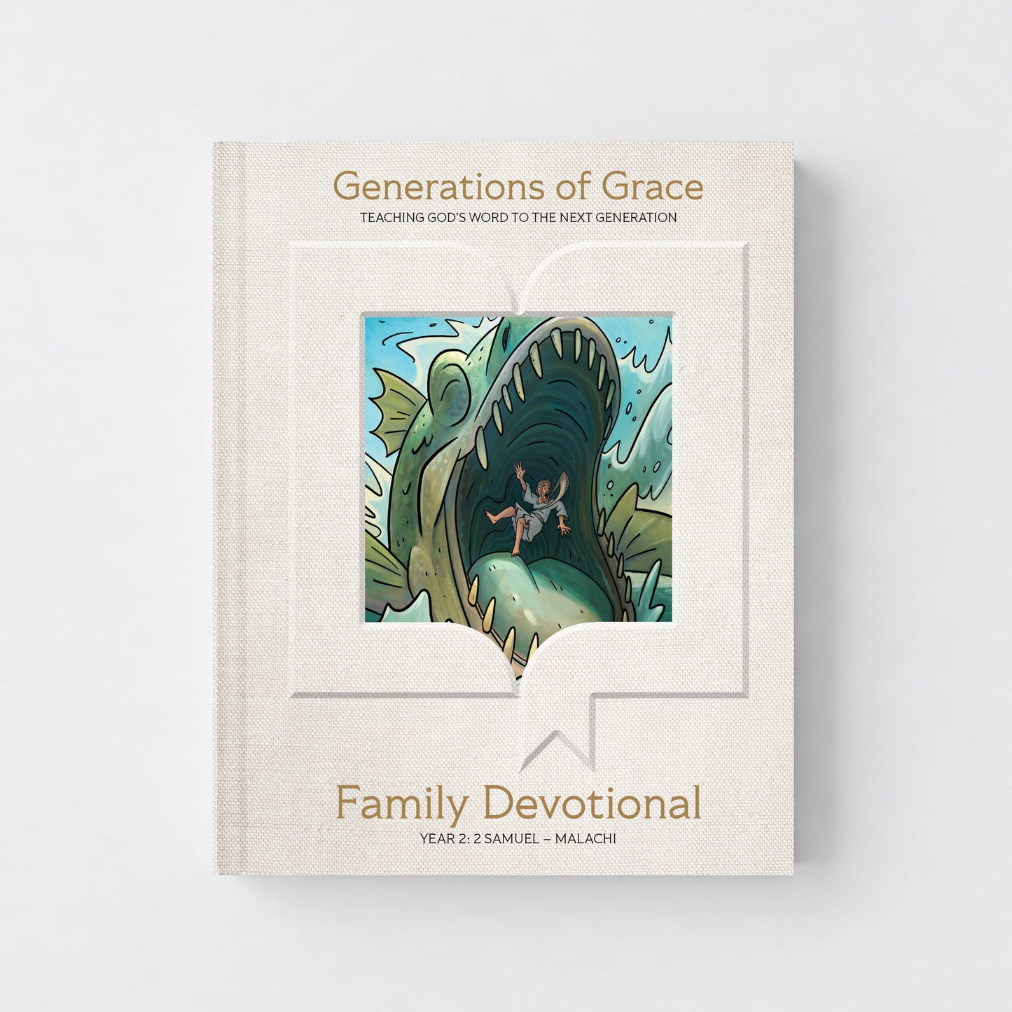 Book titled 'Generations of Grace Family Devotional, Year 2' with a cover illustration on a light gray background